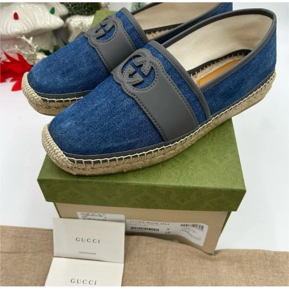Gucci interlocking G Espadrilles in blue denim size 8 made in Spain